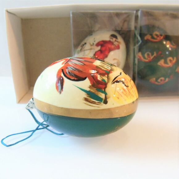 Wooden Egg Ornaments Set 4 Hand Painted Vintage Horses Of War Asian Soldier Eggs - Picture 7 of 8